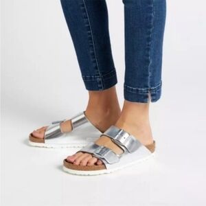 Birkenstock Arizona Soft Footbed sandals metallic silver size 36